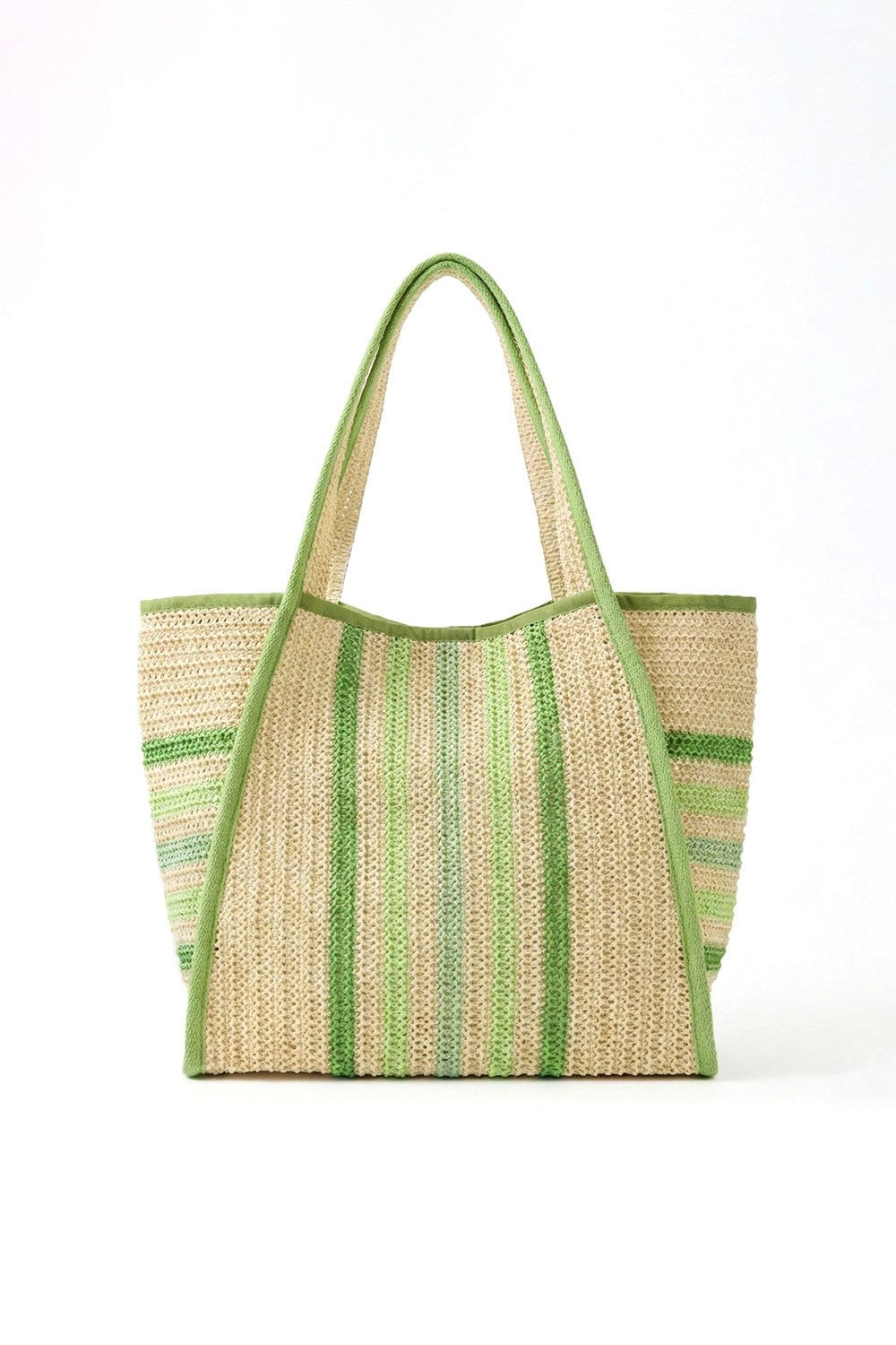 Green Multi Color Straw Tote Bag