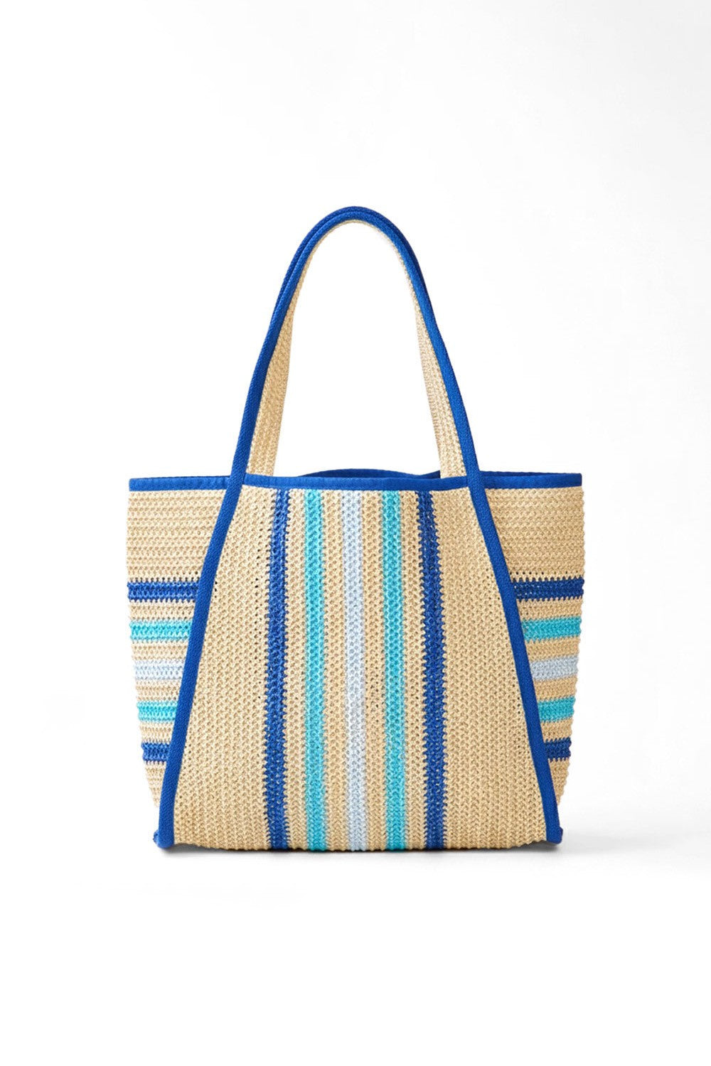 Blue Multi Color Straw Tote Bag