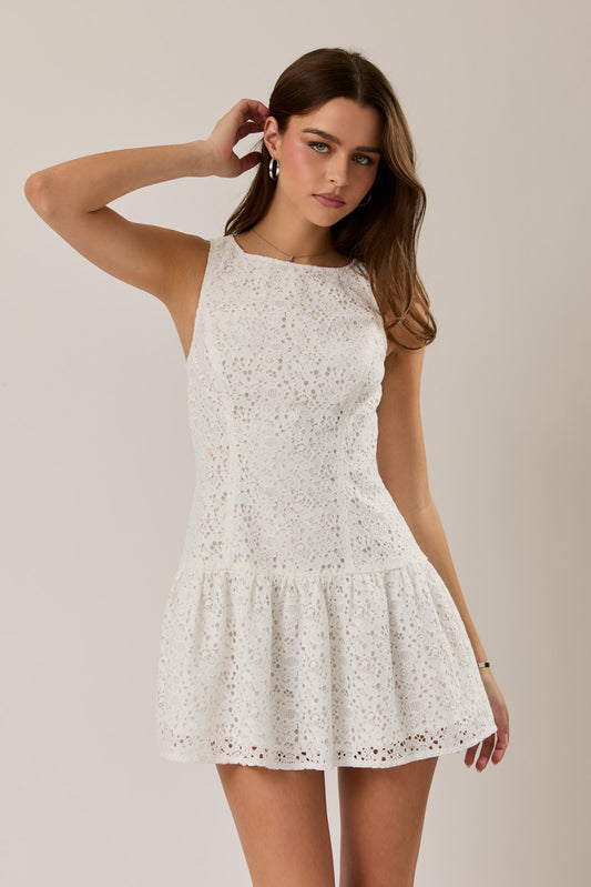 White  Low Waist Lace Dress