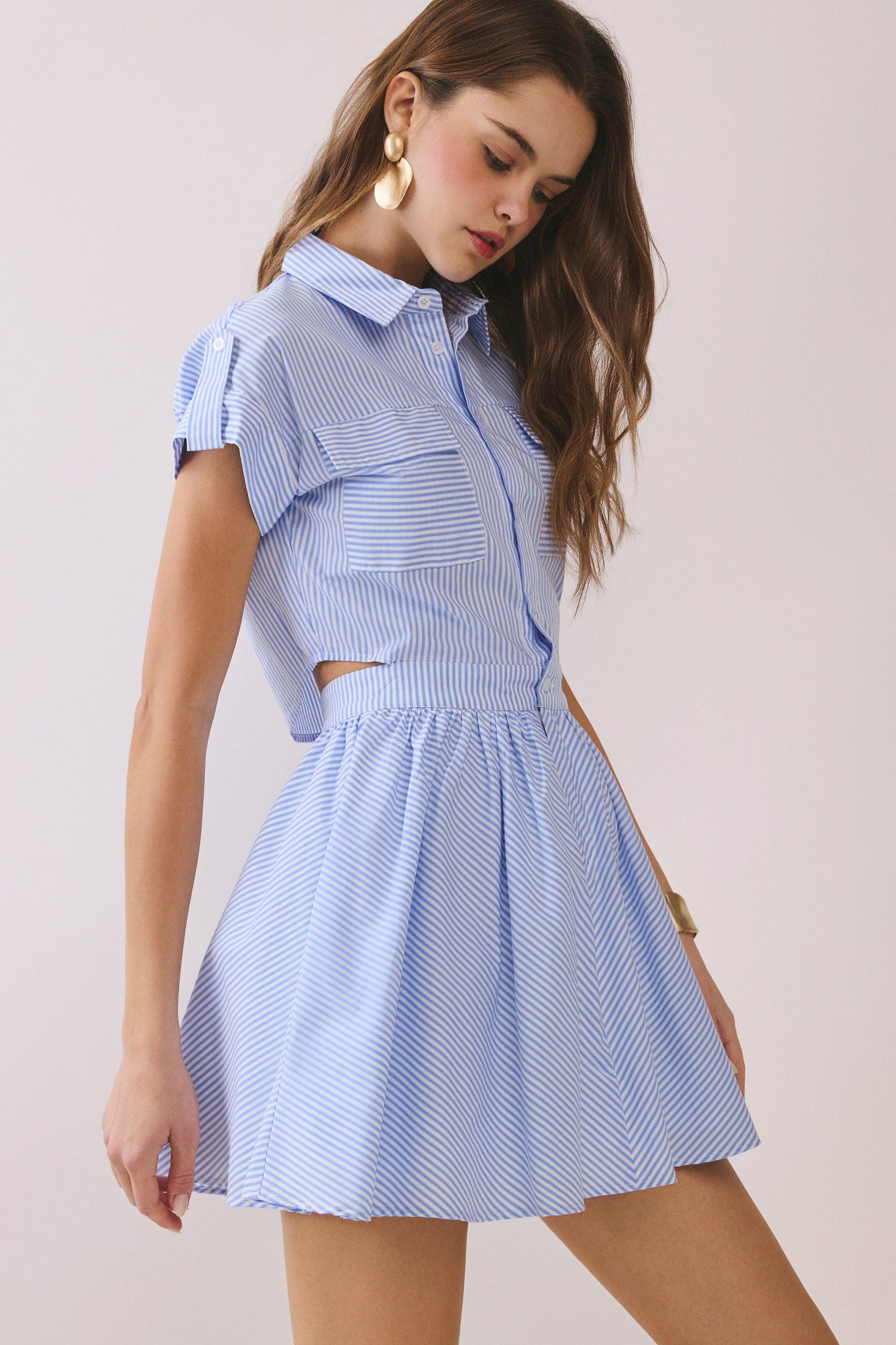 Striped Shirt Cutout Mini Dress