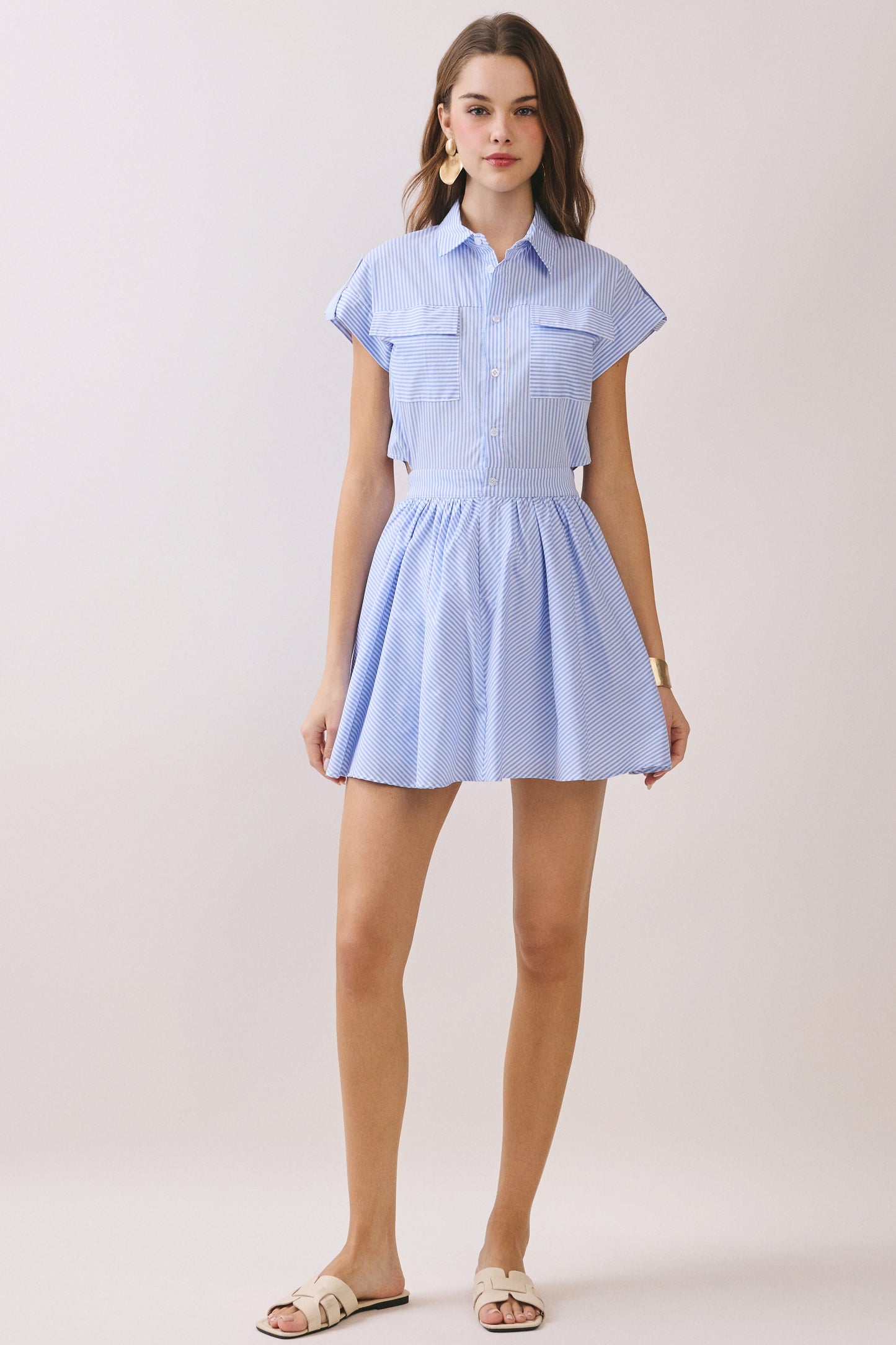 Striped Shirt Cutout Mini Dress