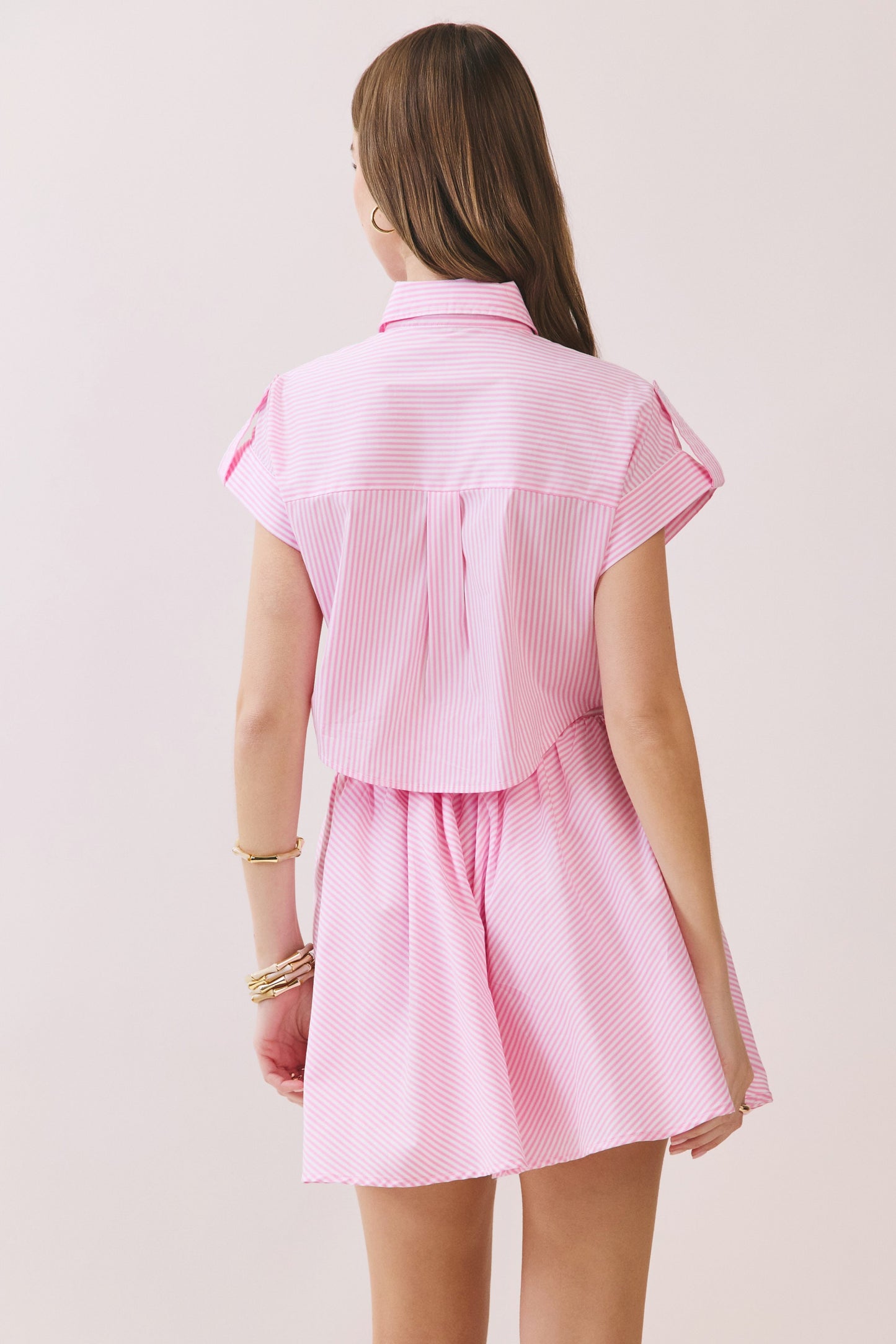 Striped Shirt Cutout Mini Dress Pink