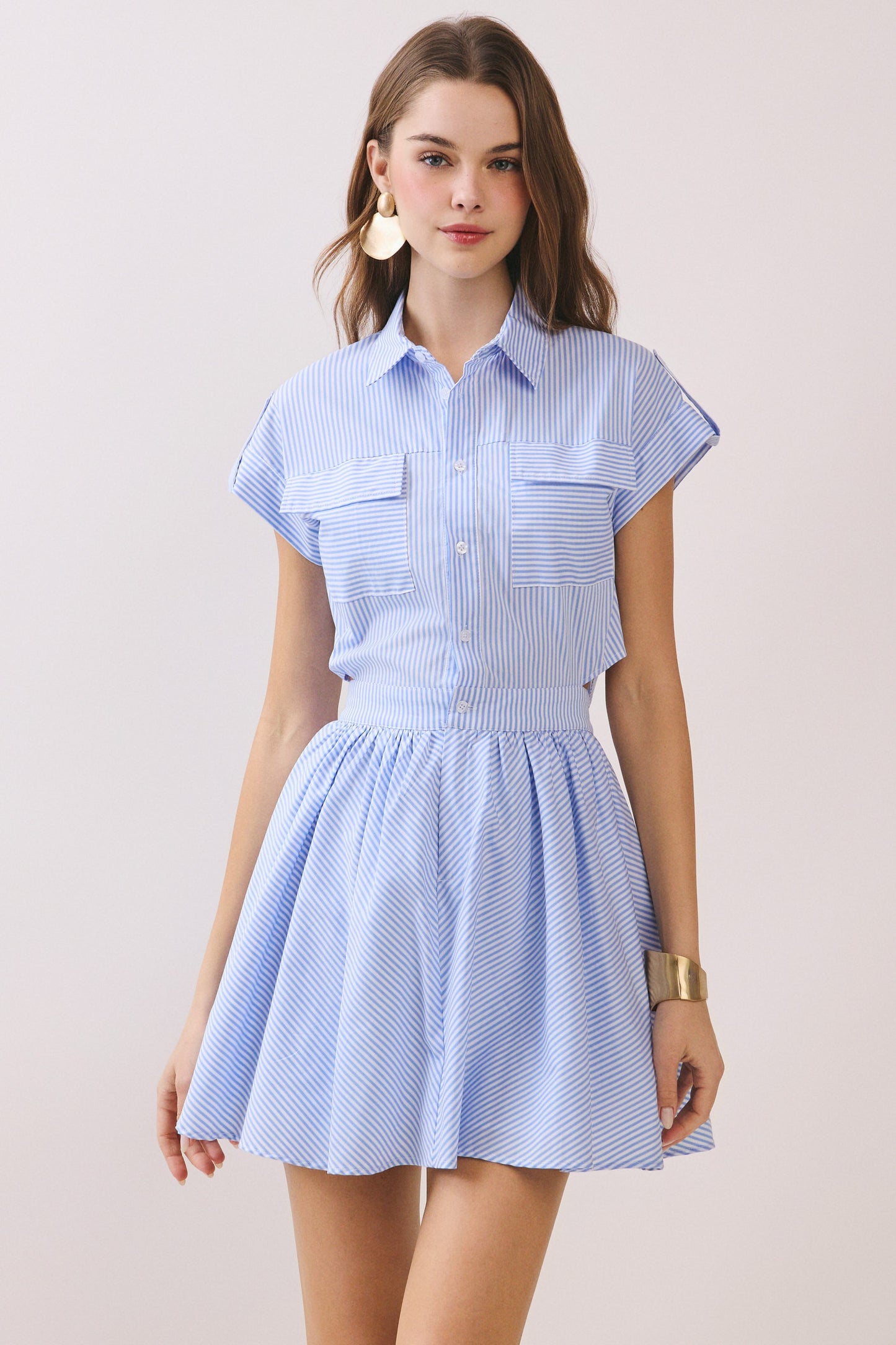 Striped Shirt Cutout Mini Dress
