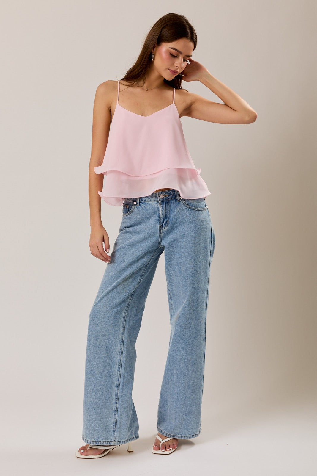 Pink Ruffle Hem Cami Top
