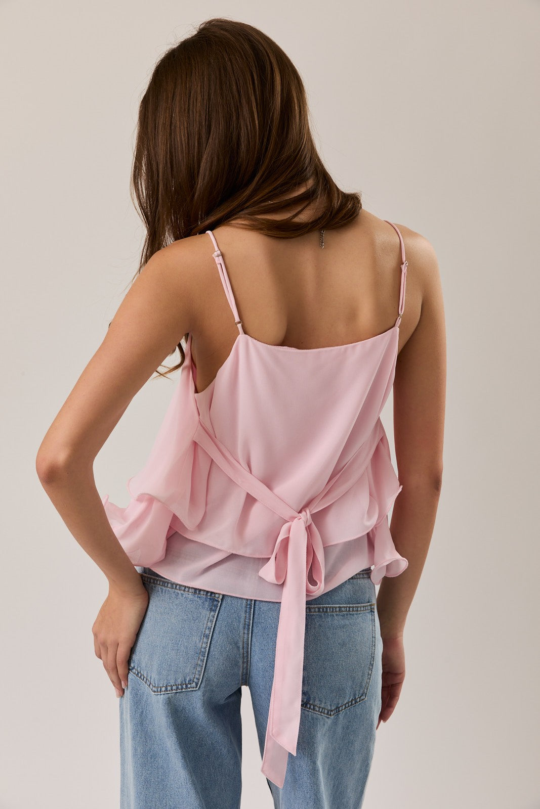 Pink Ruffle Hem Cami Top