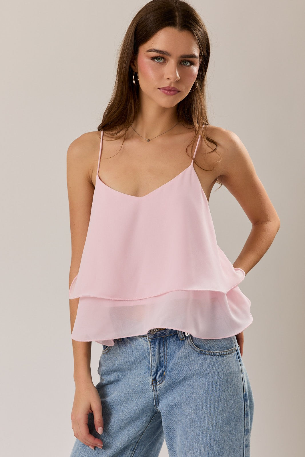 Pink Ruffle Hem Cami Top
