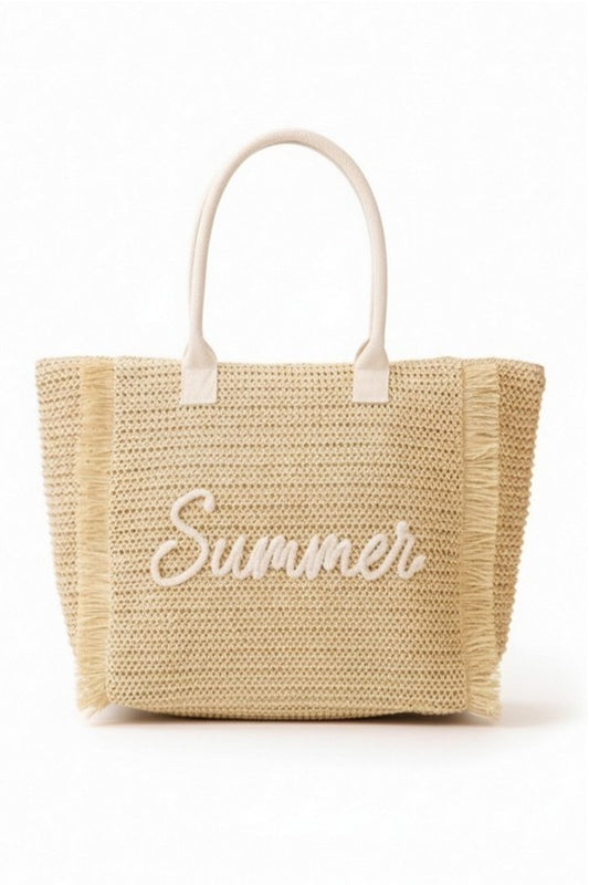 Summer Shimmer Straw Tote Beige