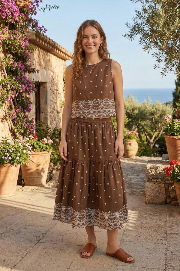 Mocha Embroidered Set