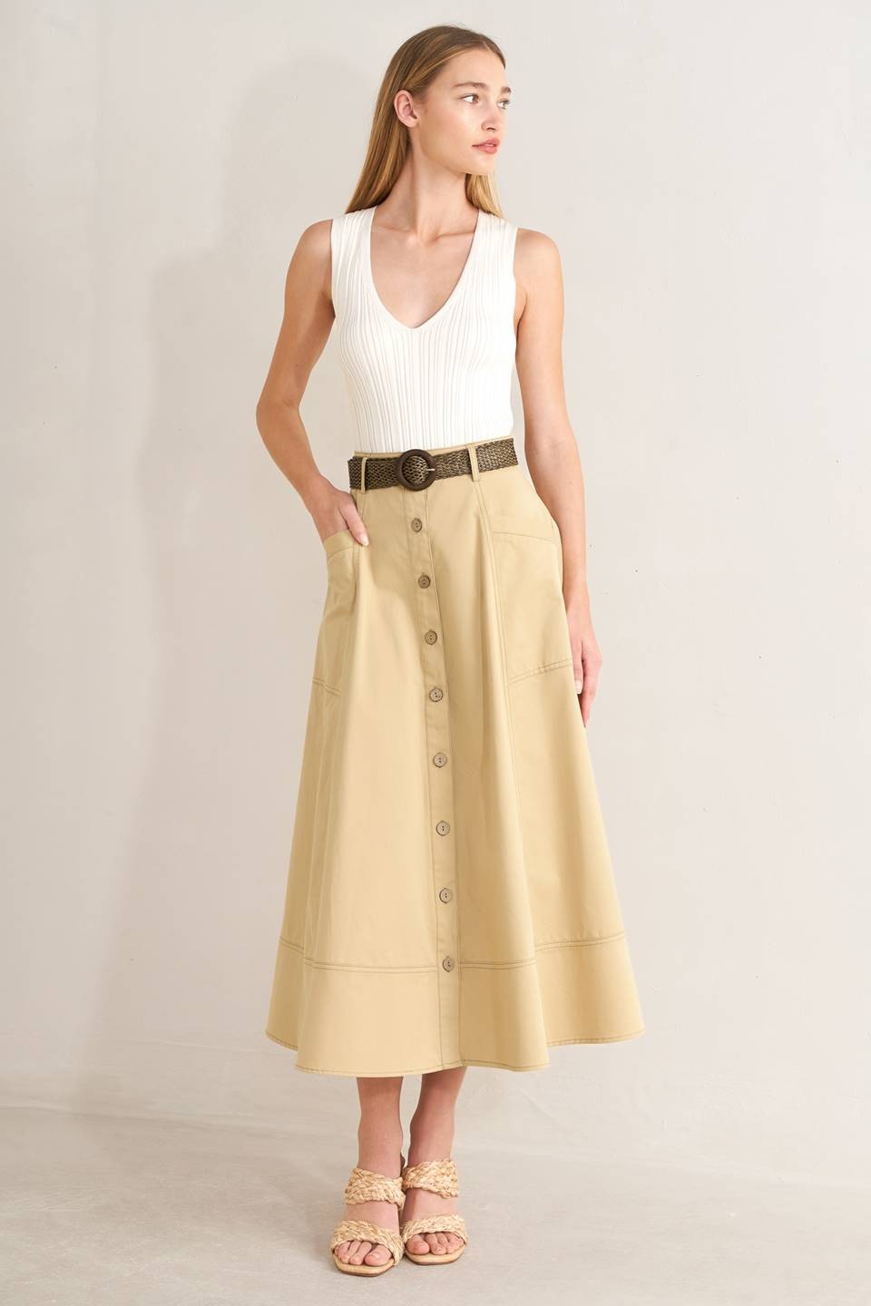 Khaki Solid Skirt
