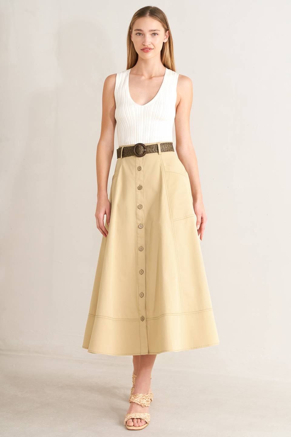 Khaki Solid Skirt