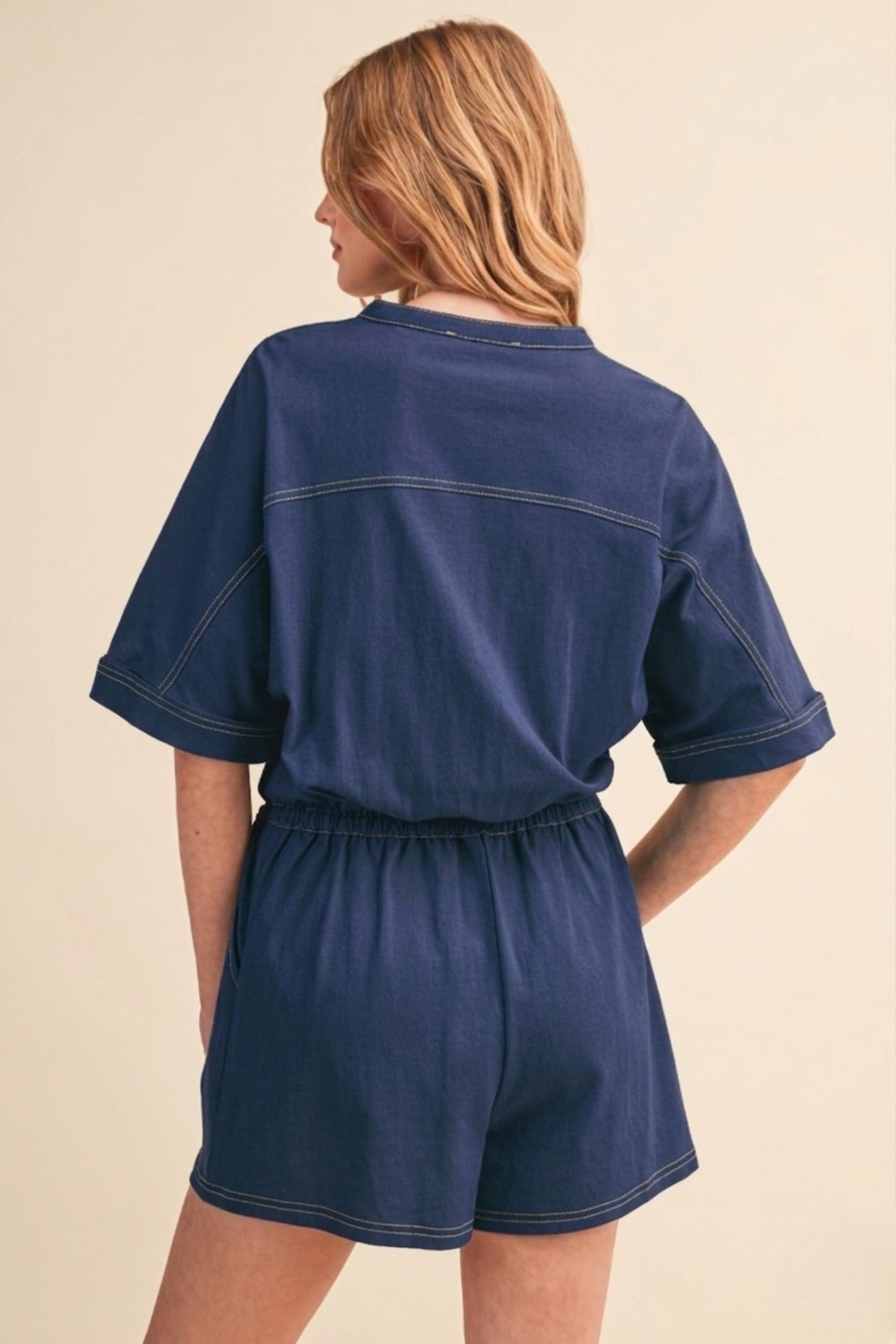 Navy Short Sleeve Romper