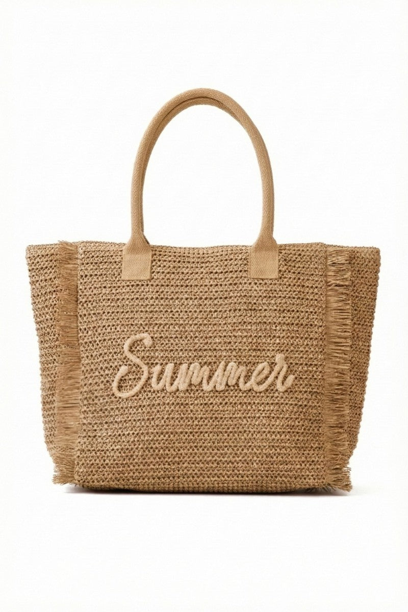 Summer Shimmer Straw Tote Tan