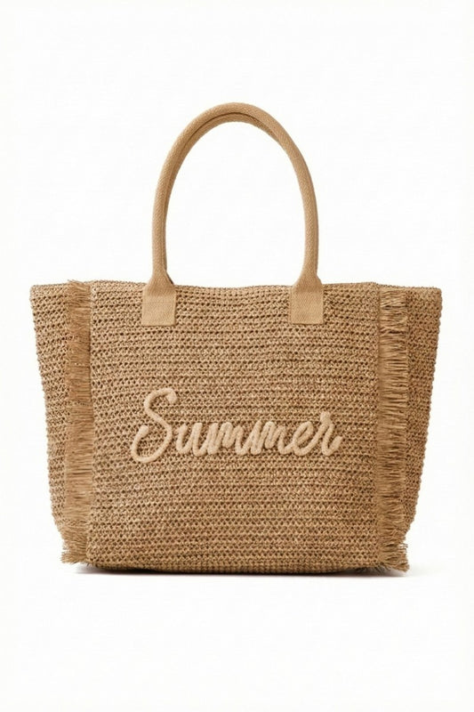 Summer Shimmer Straw Tote Tan