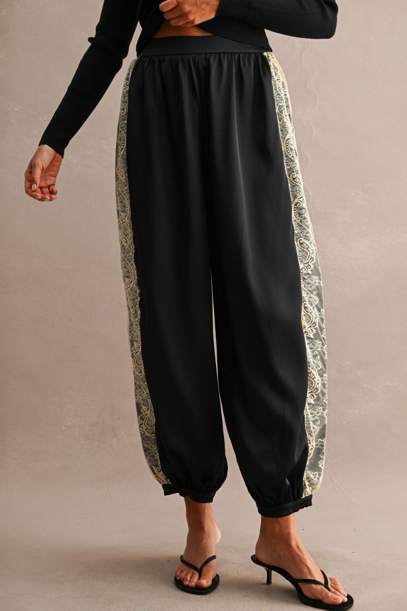 Satin Balloon Pants Black