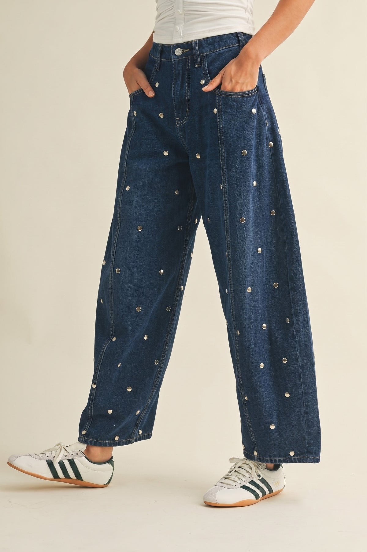 Studded Barrel Denim Pants