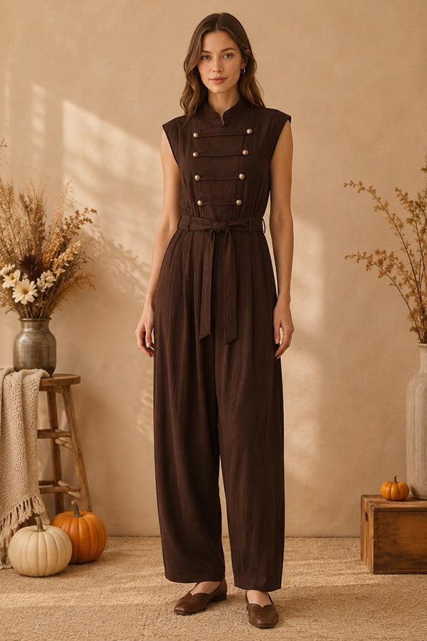 Brown Belted Jumpsuit