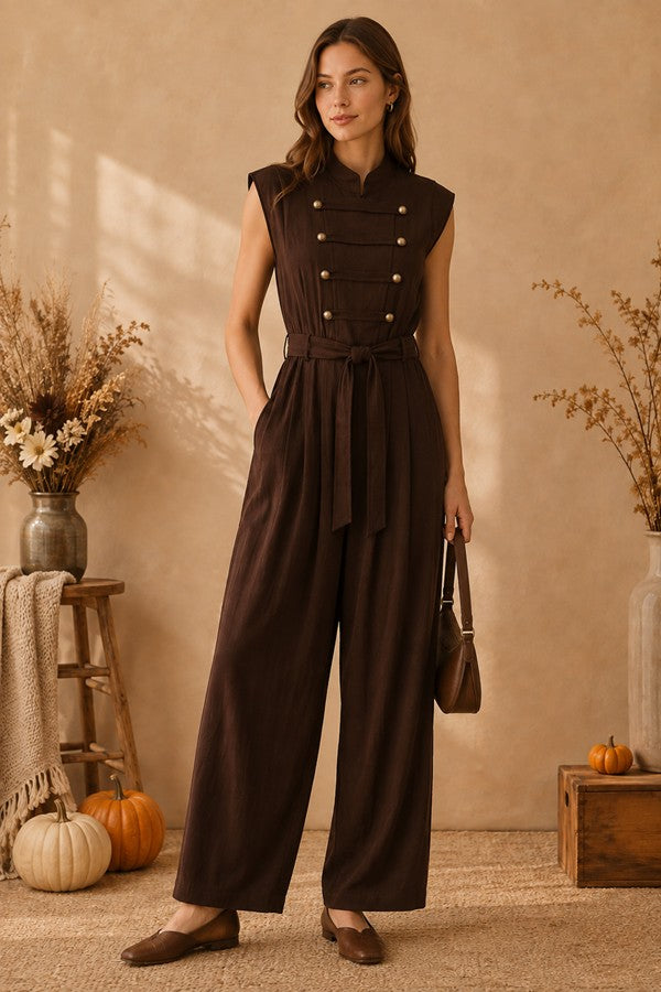 Brown Belted Jumpsuit