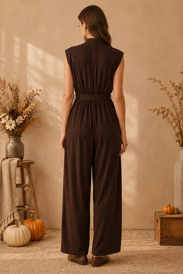 Brown Belted Jumpsuit
