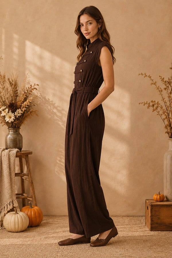 Brown Belted Jumpsuit