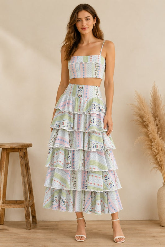 Printed Cami Top And Skirt Set