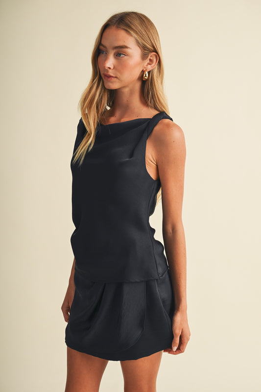 Amy Navy Satin Set