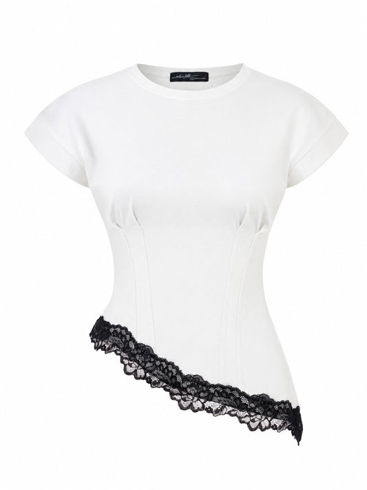 Ivory Corset Waist Asymm Hem Tee