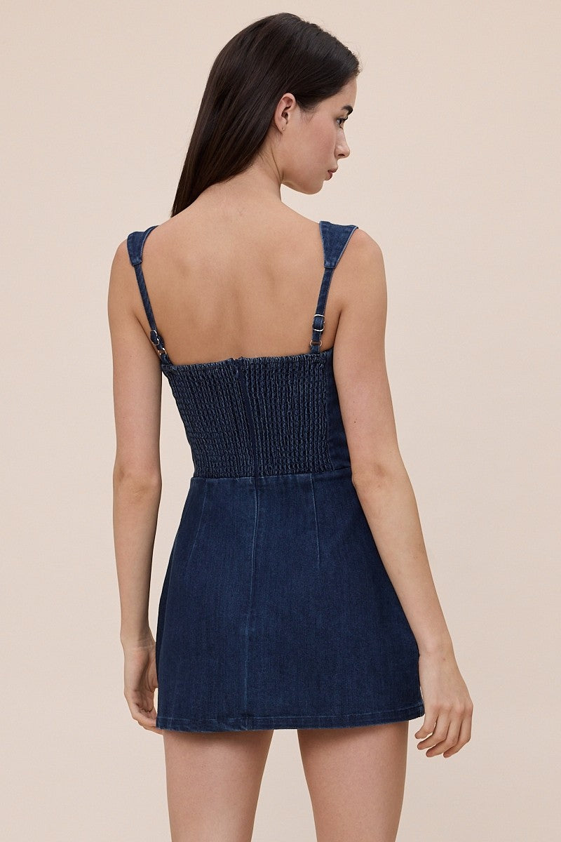 Denim Square Neck Plain Romper