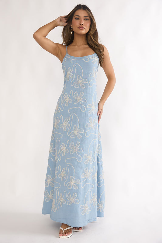 Embroidery Bow Maxi Dress