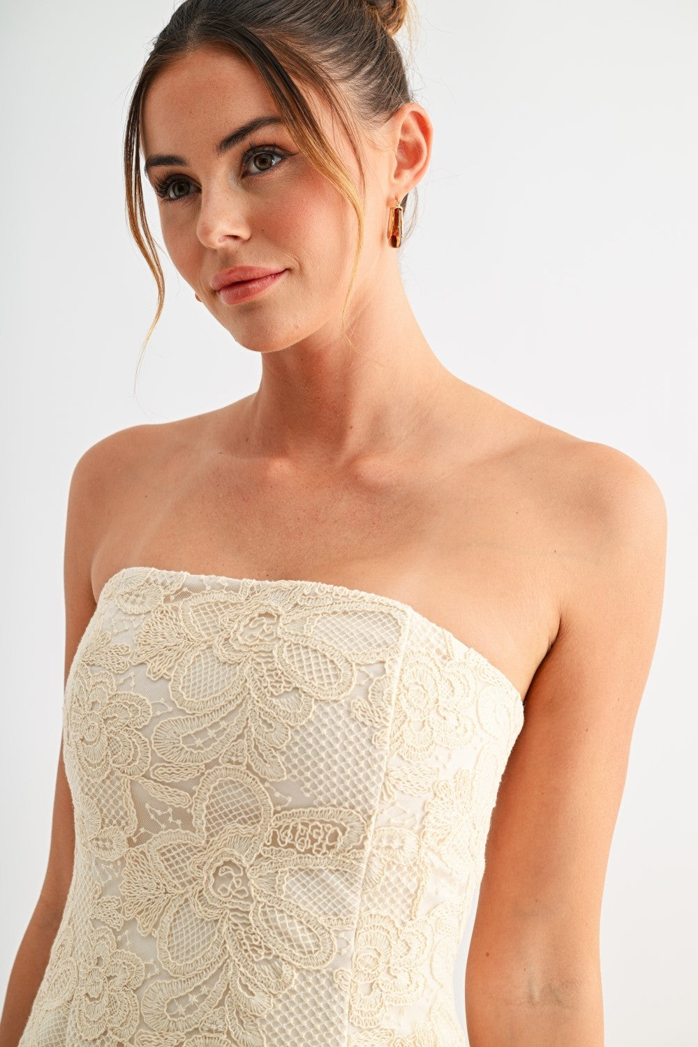 Ivory Bloom Lace Strapless Mini Dress