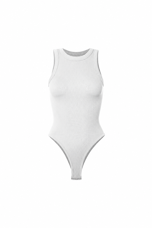 White Ribbed Basic Bodysuit