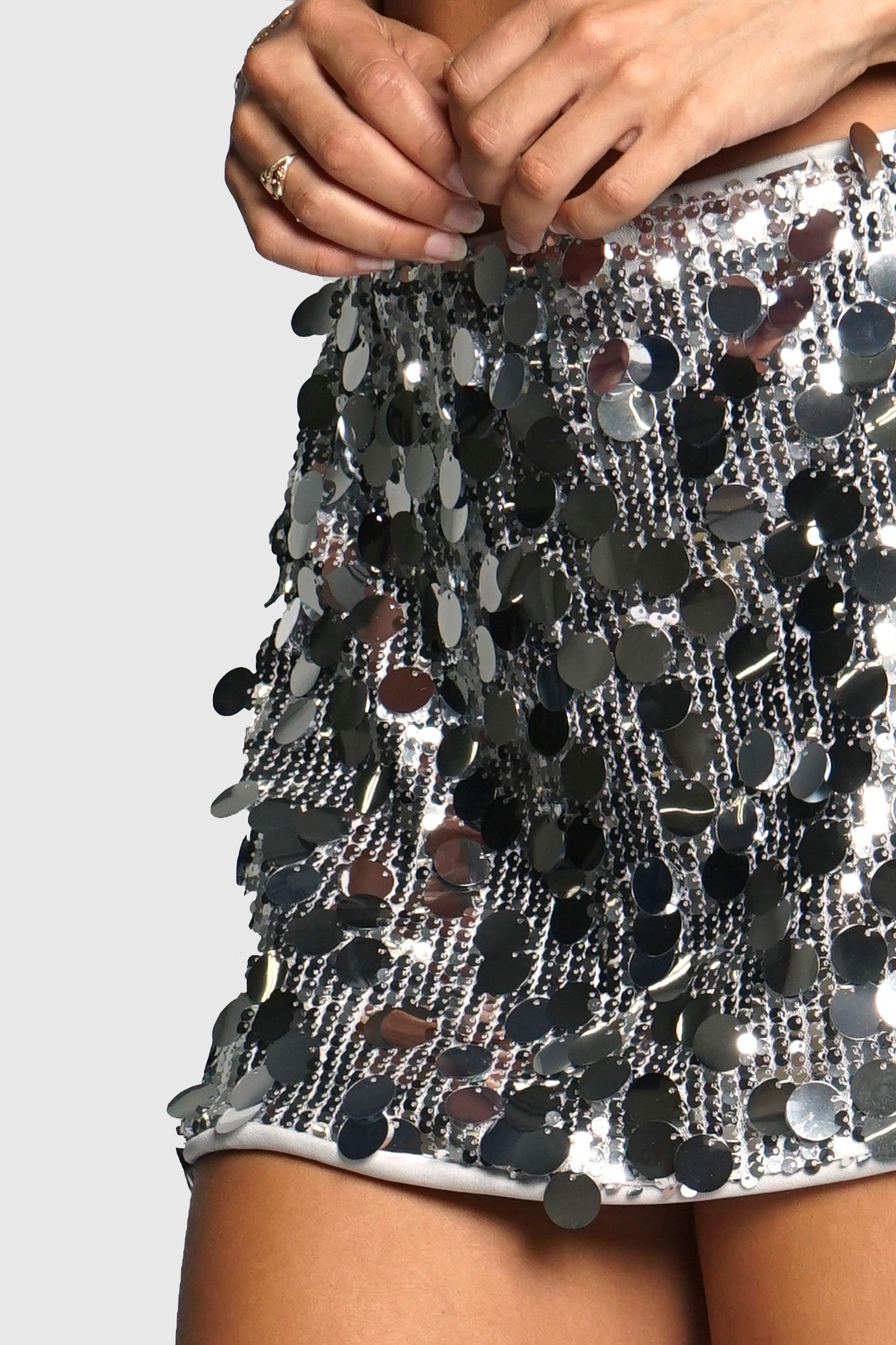 Sequin Mini Skirt Silver