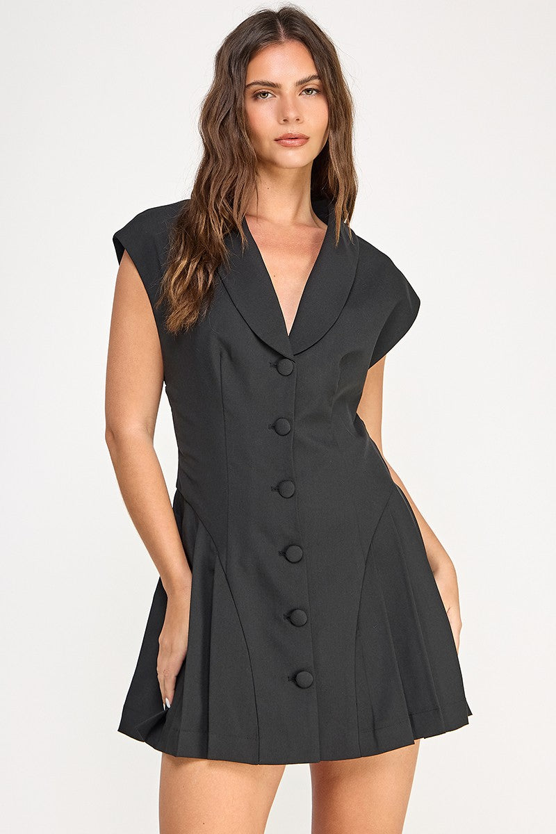 Black Side Pleated Blazer Dress