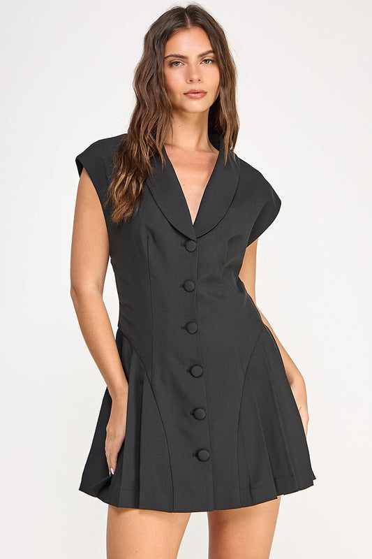 Black Side Pleated Blazer Dress