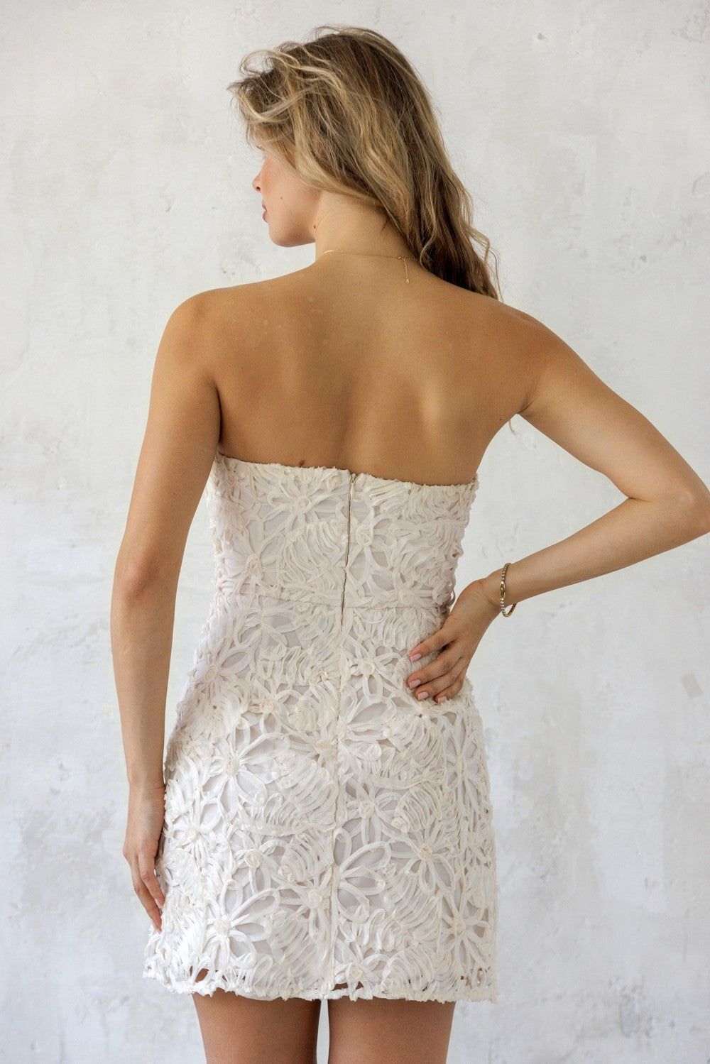 Floral Textured Strapless Dress