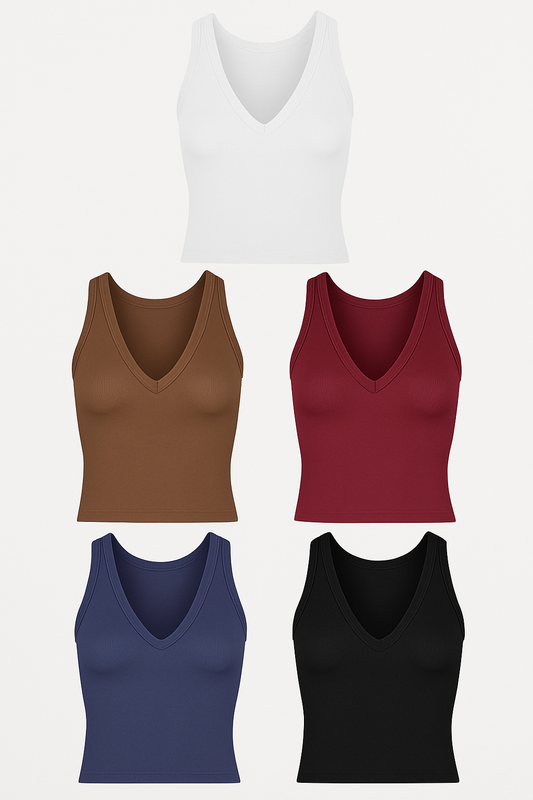 Basic Tops V-Neck Ribbed