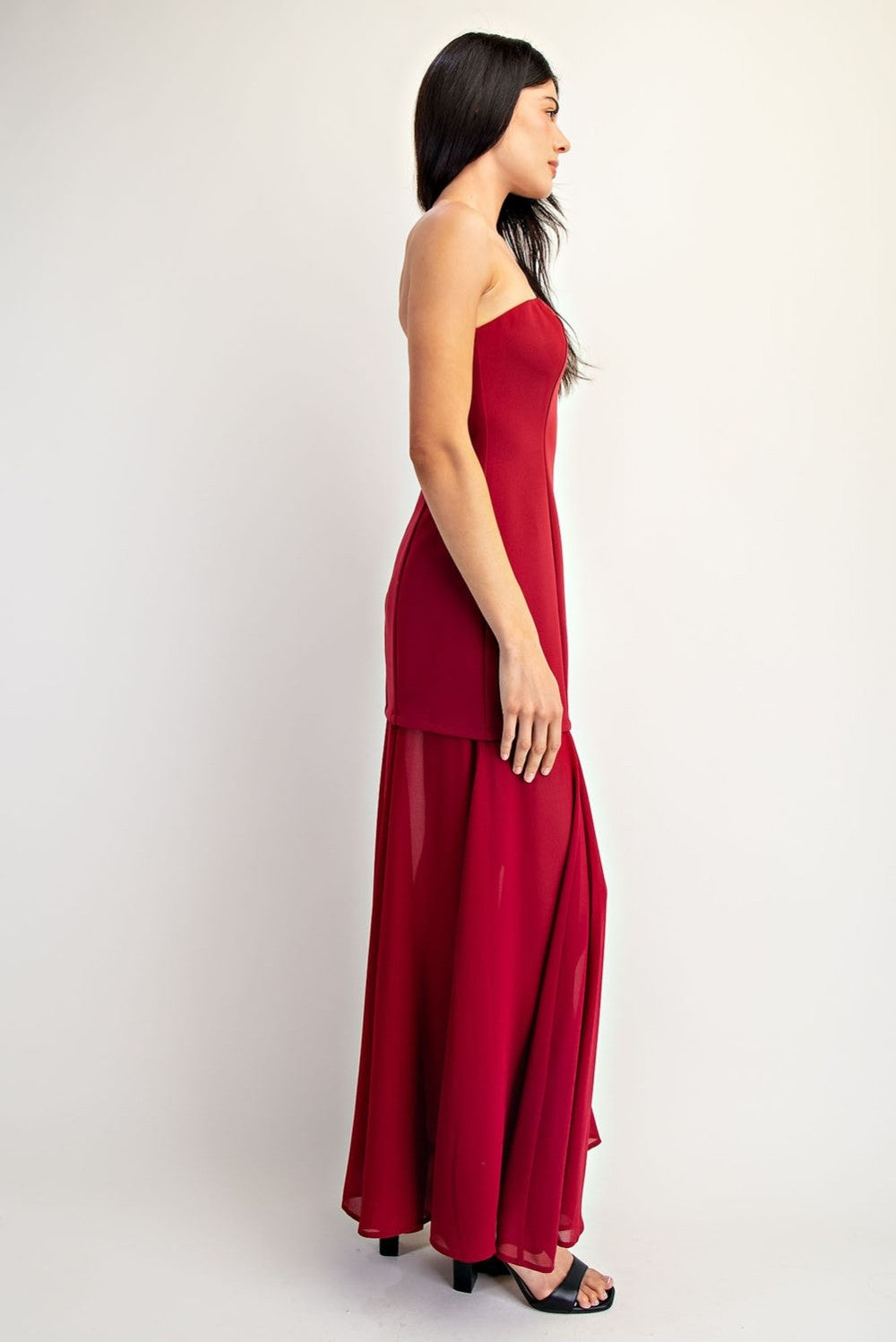 Berry Contrast Strapless Maxi Dress