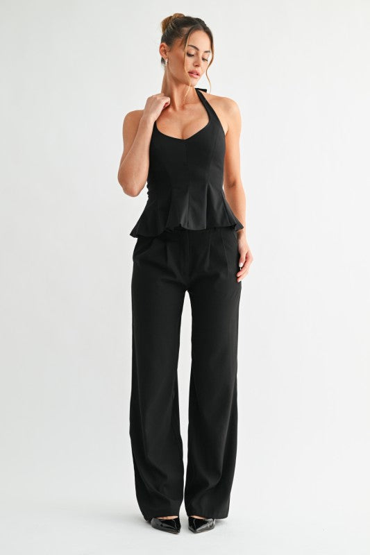 Peplum Halter Top Black