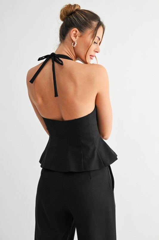 Peplum Halter Top Black