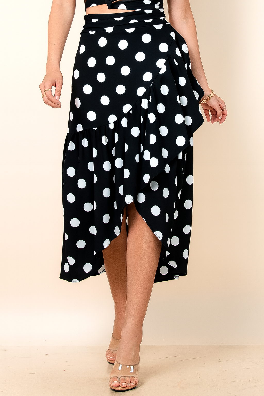 Black and White Polka Dots Wrap Around Skirt