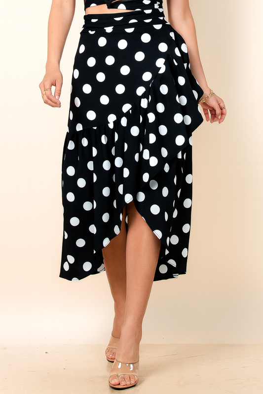 Black and White Polka Dots Wrap Around Skirt