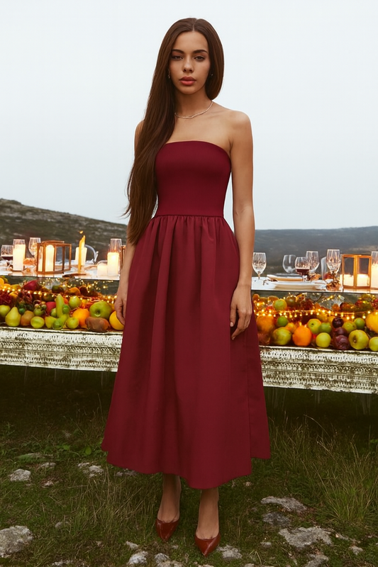 Burgandy Tube Top Maxi Dress