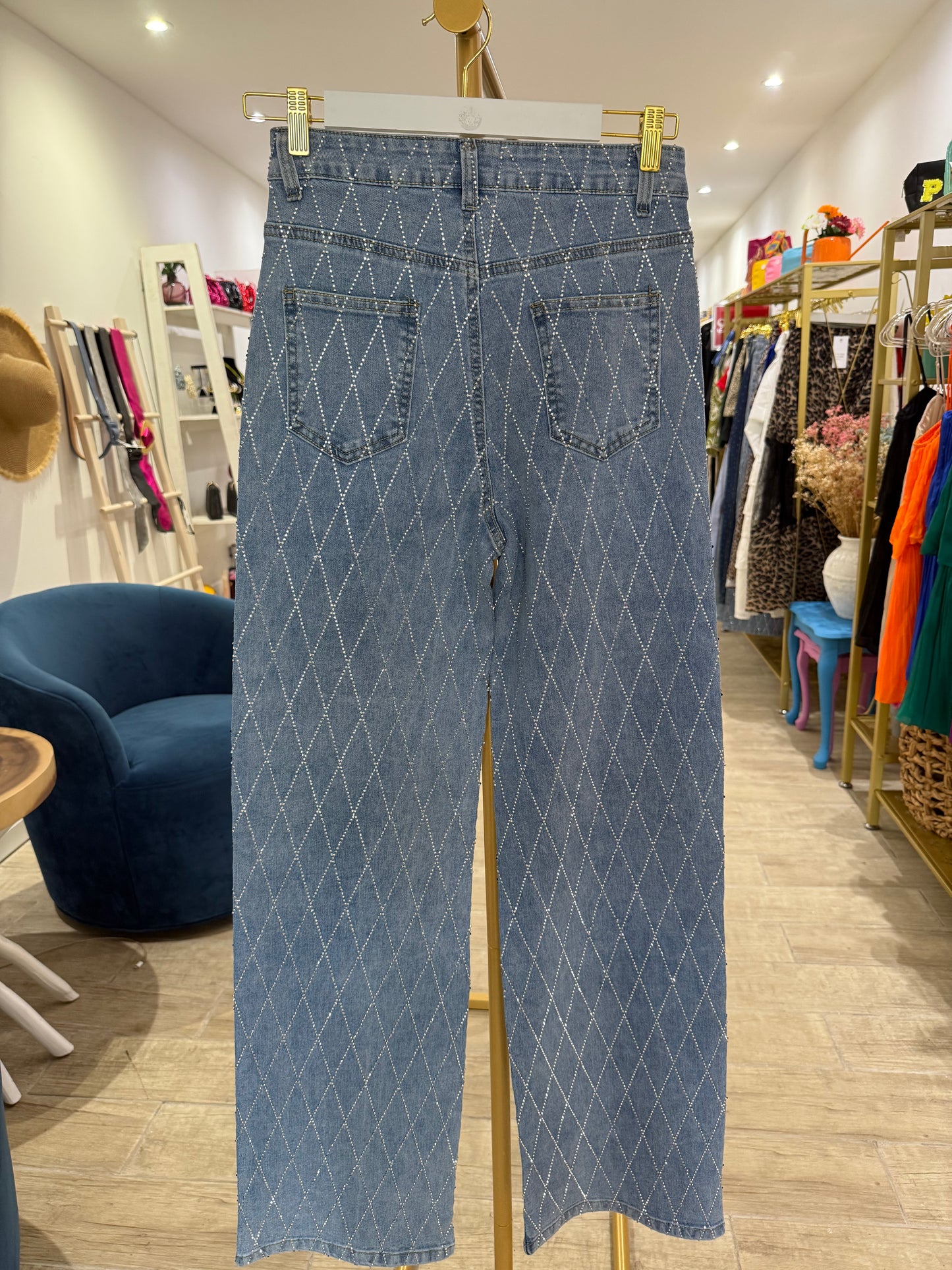 Super Stretch Diamond Pattern Rhinestone Jeans