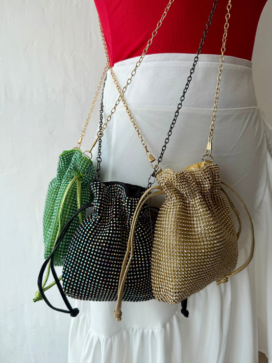 Pave Rhinestone Drawstring Mini Bag - Choli Bags