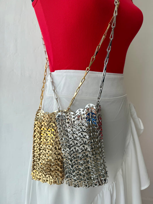 Metallic Disc Chain Mail Side Bag - Choli Bags