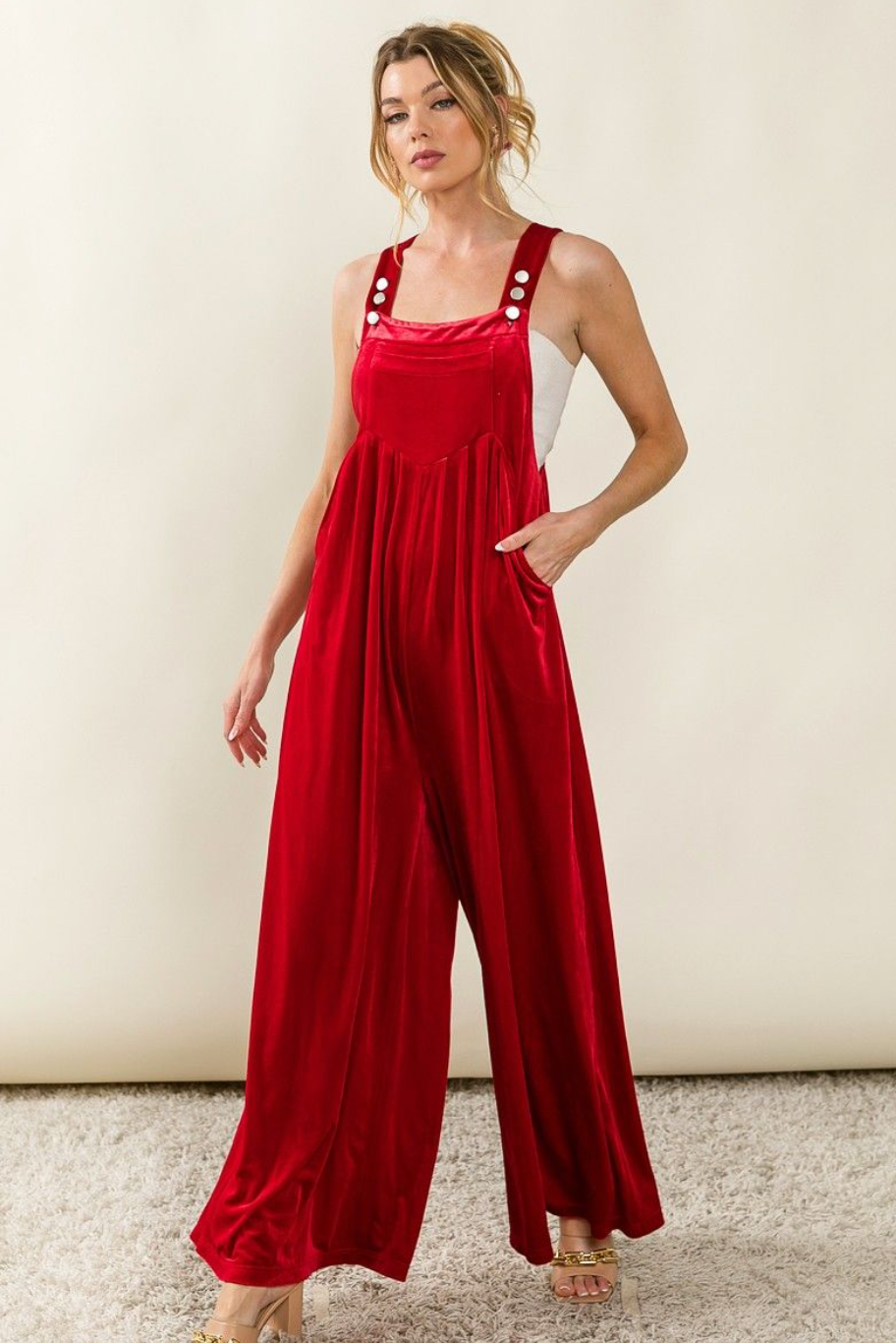 Velvet Vista Jumpsuit Red