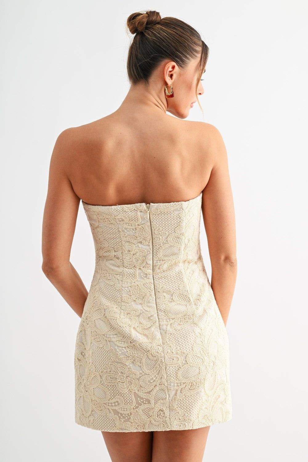 Ivory Bloom Lace Strapless Mini Dress