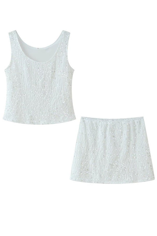 Sequin Sleeveless Top And Mini Skirt