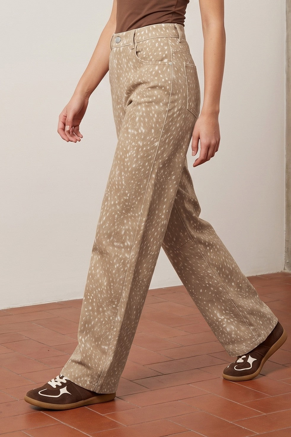 Bambi Print Twill Barrel Pants