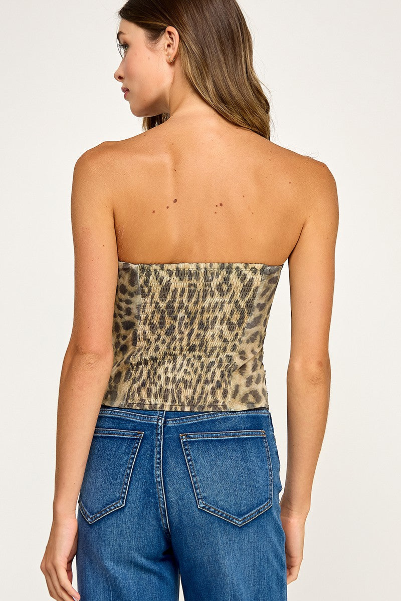 Animal Print Ruched Bandeau Top