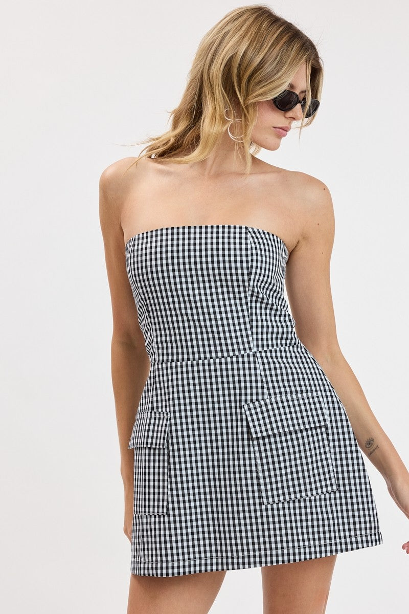 Checker Print Romper Dress